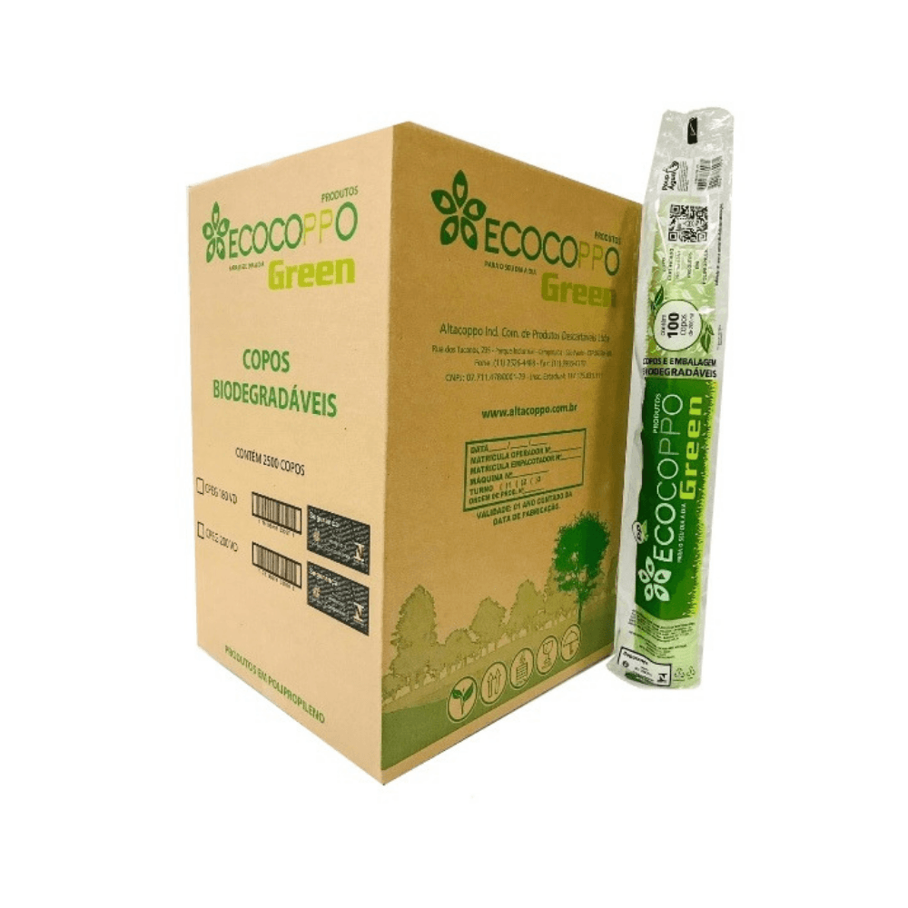 Copo Descartável OxiBiodegradável 180ml CX c/2500un Ecocoppo Green